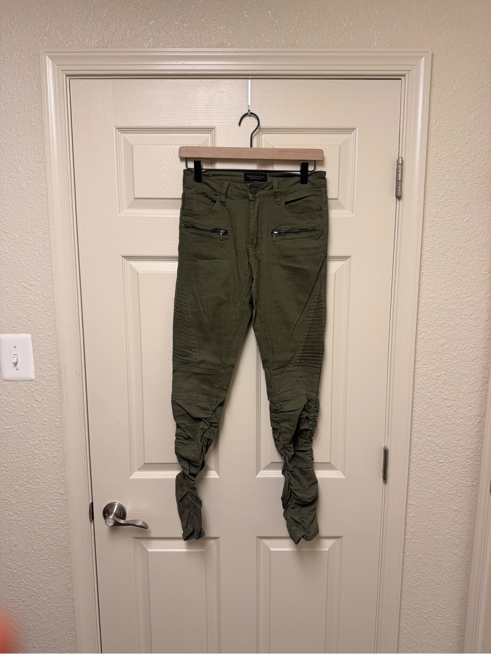 American Bazi Olive Skinny Moto Jeans